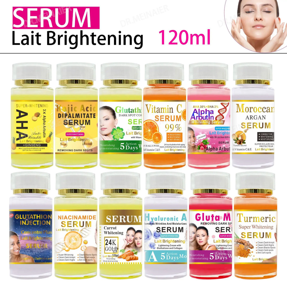 120ml Glutathione Serum for Face & Eye for Brightening Skin,Dark Spot Corrector,With Vitamin E&C