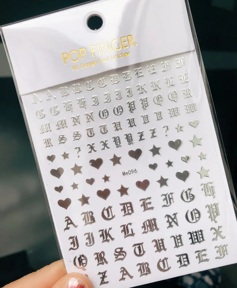 New Roman 26 English Alphabet Number 3D Self-adhesive Nail Art Decal Sticker Word Small Letter Nail Tattoos Decal Stickers