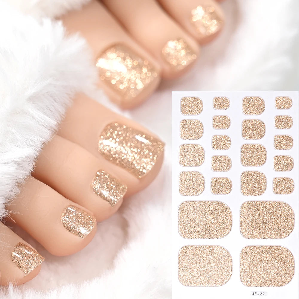 1pcs 22tips Gradient Glitter Full Toe Nail Wraps 3D Shiny Omber Pink/Purple/blue Toe Nail Polish Stickers Baking Free Toe Strips
