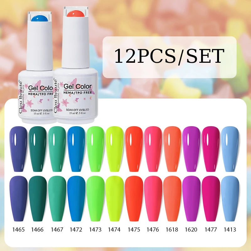 Clou Beaute 12pcs Gel Nail Polish Manicure Set Color 15ml White Glass Bottle Nail Art Kit Vernis Semi Permanent Nail Art Varnish