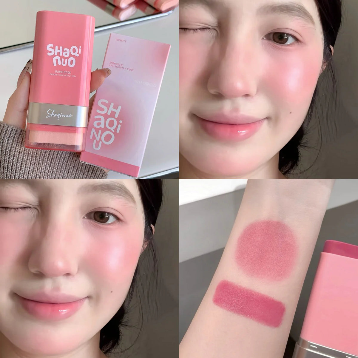 SHAQINUO Large-capacity High Color Rotating Blush Cream Stick 13g Moisturing Natural Long-lasting Waterproof Non-Removing Blush