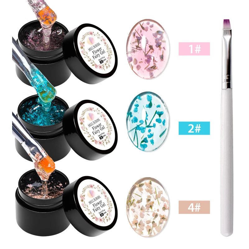 4pc Dried Flower Nail Gel Polish Set Red Pink Blue Nude Natural Flower Nail Art Varnish for Manicure DIY Long Lasting UV/LED