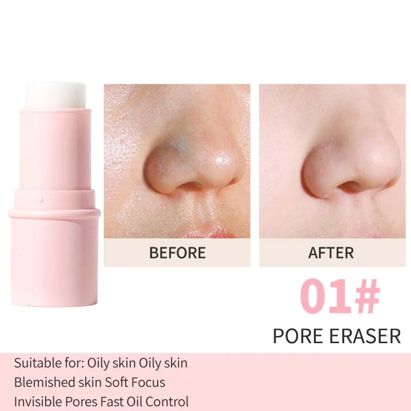 Hydrating Invisible Pore Base Makeup Stick, Moisturizing Oil-control Primer Makeup Cream, Lip balm,Brighten Modifying Skin Color