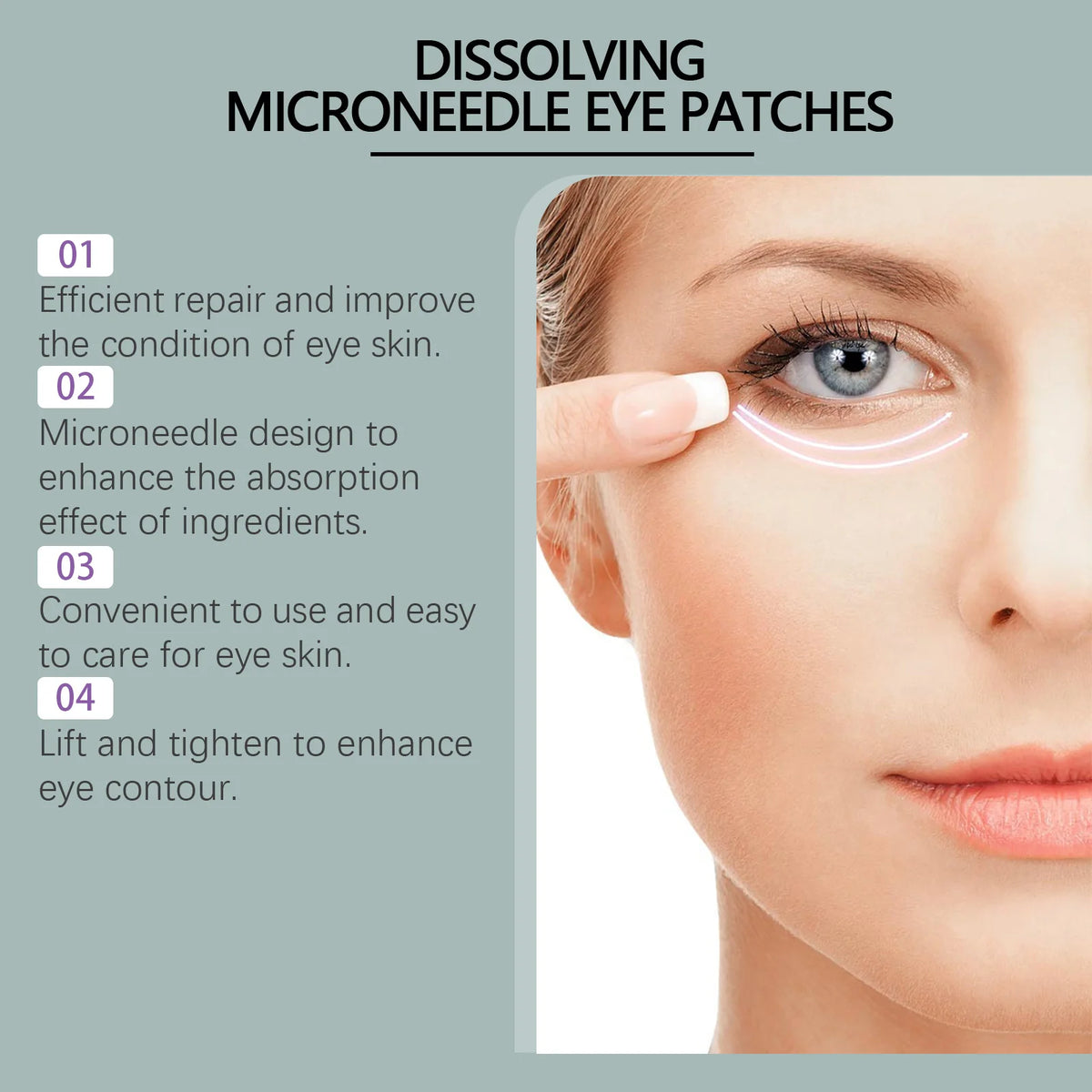 0.25mm Hyaluronic Acid Dissolving Microneedle Eye Patches Hydrogel Eye Mask for Wrinkles Dark Circles Puffiness Anti-Aging