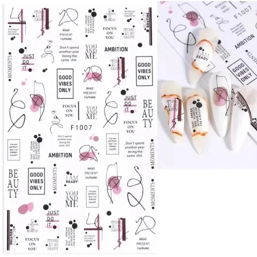 1PCS Black White Butterfly Laser Nail Stickers Y2K Nail Art Decoration Abstract Lines Bronzing Flowers Stickers For Nails