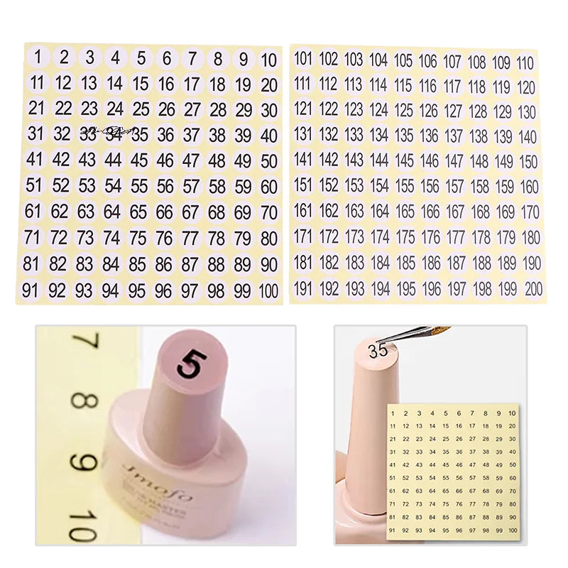 15 Sheets Nail Polish Number Stickers 1-200 Gel Varnish Label for Glue Bottle Lipstick Nails Tip Display Manicure Tool