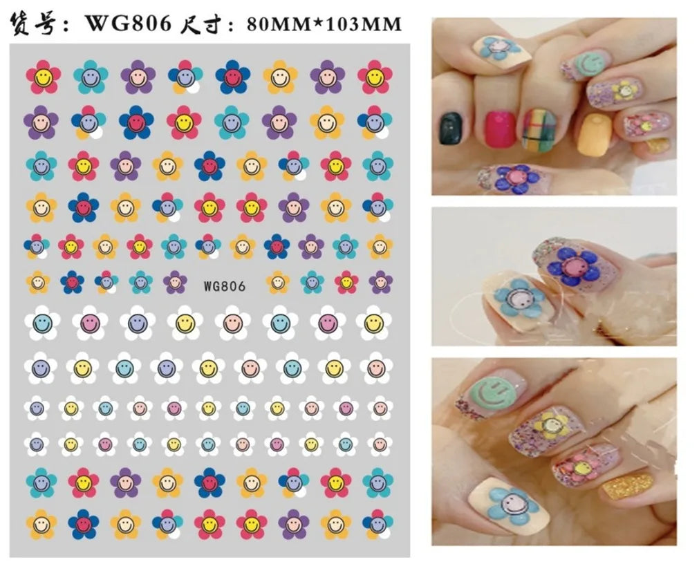 3D Yellow Smile Nlail Art Stickers Nail Decals for Nails Smile Face Manicure Japanese Design DIY Cute Nail Decals Accessories