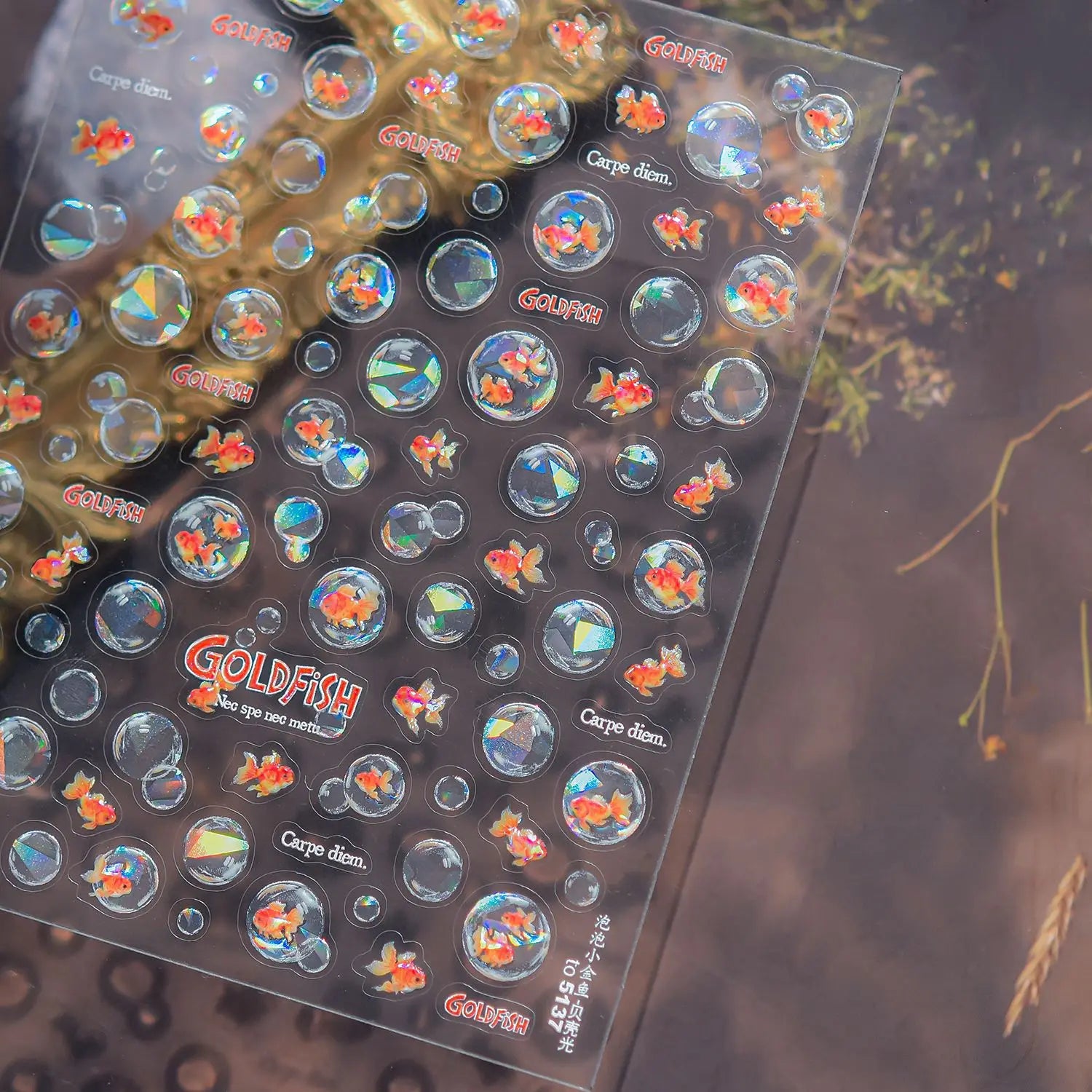 5D Rich Goldfish Nail Stickers Lotus Carp Ribbons Nail Art Appliqués Handmade Creative Nail Art Decorations