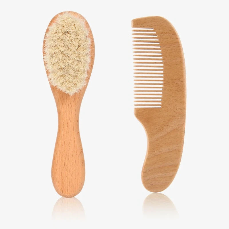2pcs Baby Hair Comb and Brush Set Baby Care Hair Soothing Hair Brush Beech Soft Wood Comb Newborn Massager Baby Shower Gift