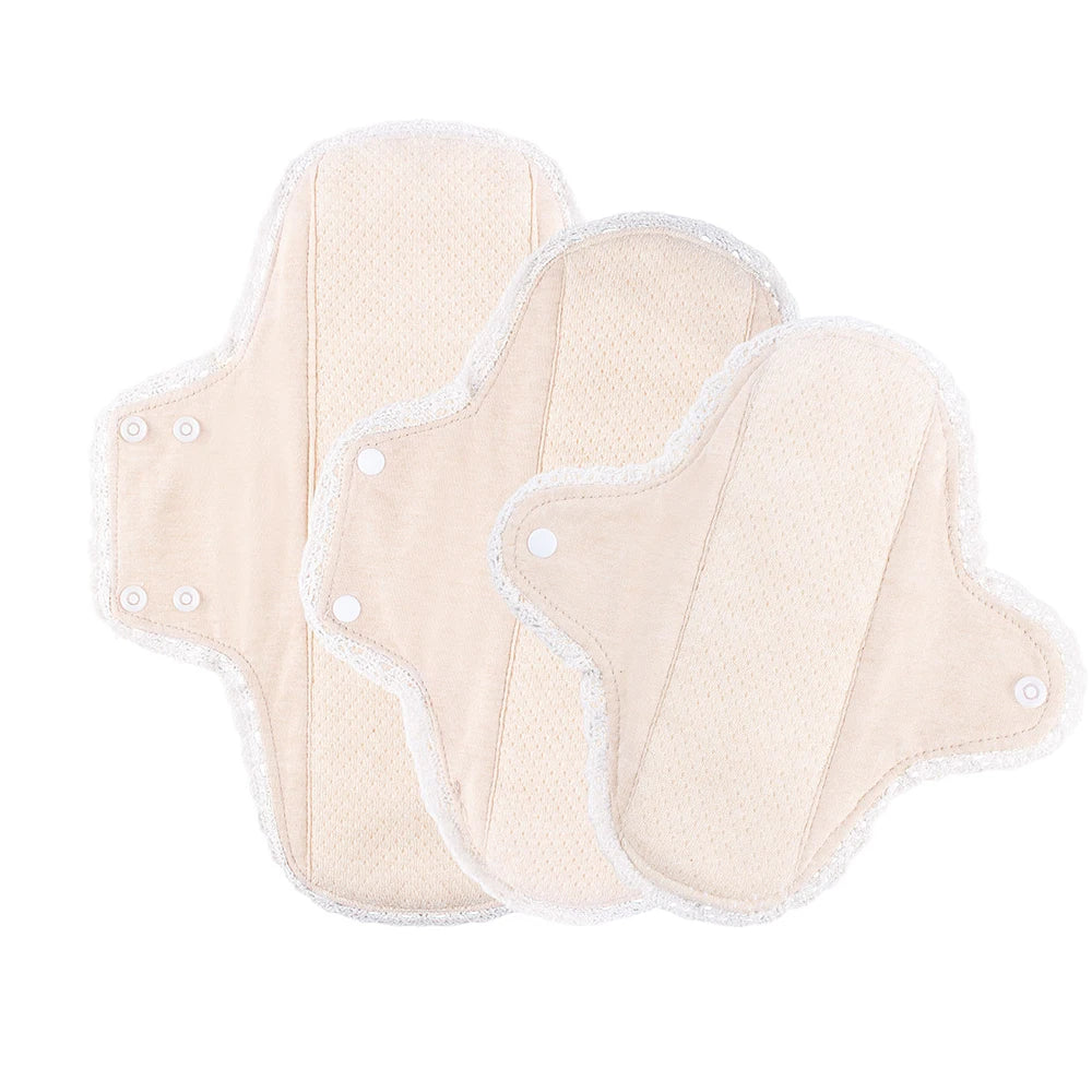 3pcs Washable Sanitary Pads Soft Breathable Cotton Cloth Pads Lace Trim Reusable  Women Menstrual Pads Heavy Flow
