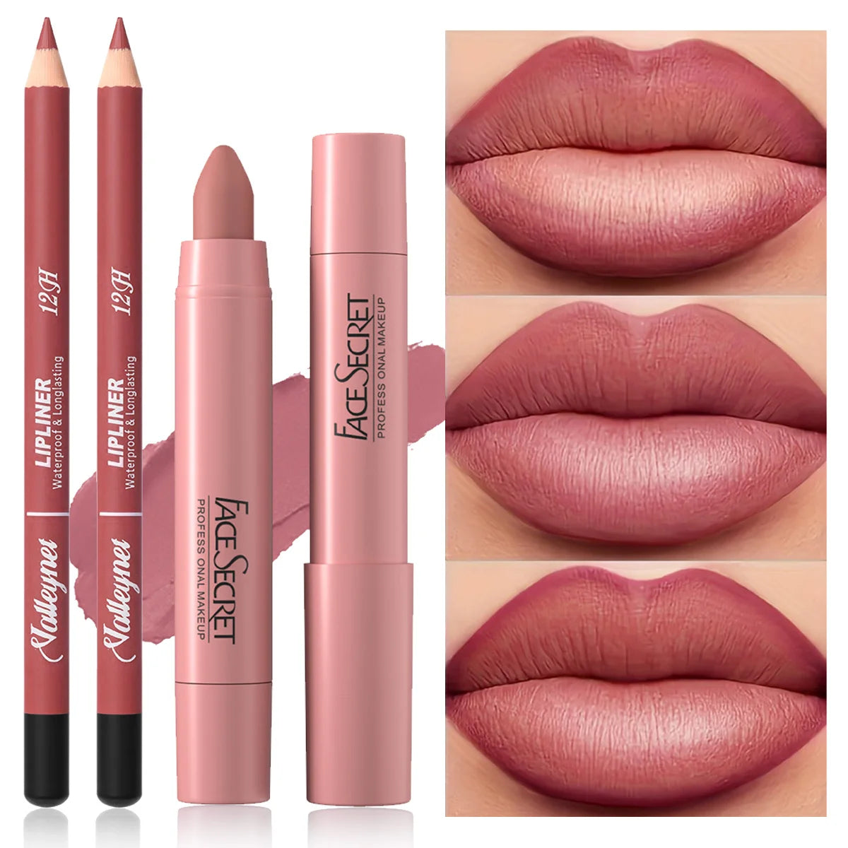 2Pcs/Set Lip Liner + Lipstick Pencil Lip Combo Set, Matte Velvet Lipstick, Long Lasting Smoothness Waterproof Cosmetics