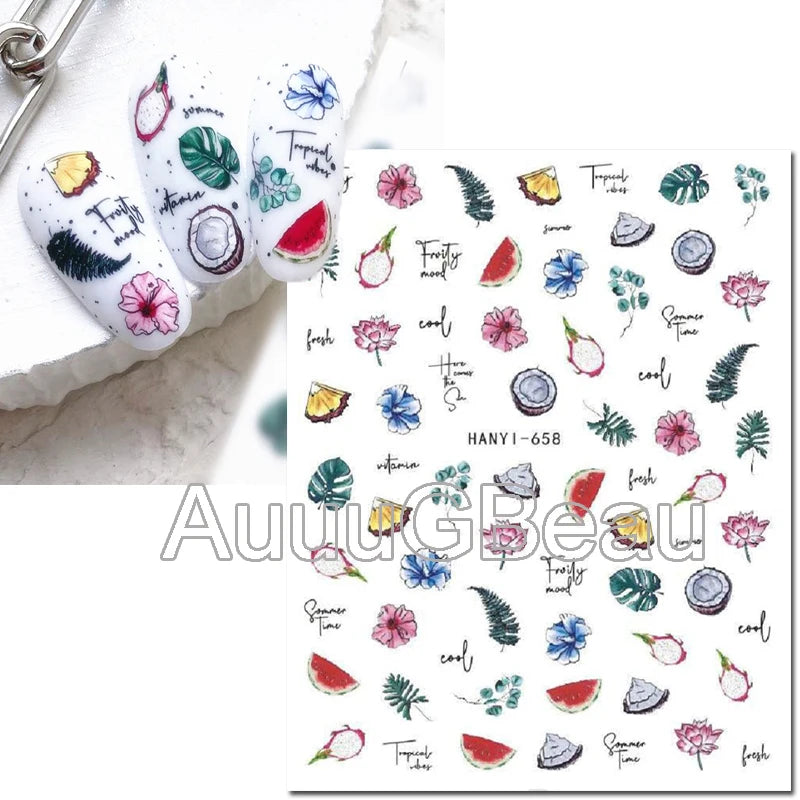 3d Nail Art Decals Geometric Lines Daisy Sunflowers Letters Adhesive Sliders Nail Stickers Decoration For Manicure
