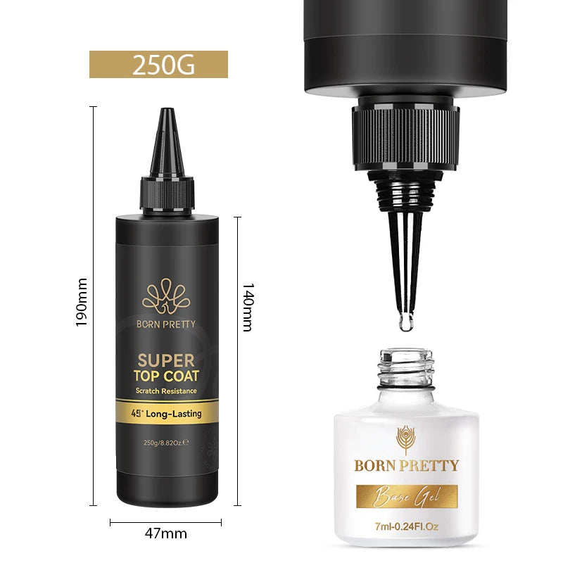 BORN PRETTY 250g Super Top Coat Gel Nail Polish Base Gel Matte Top Coat Jelly Gel Rubber Base Gel Soak Off Big Volume Varnish