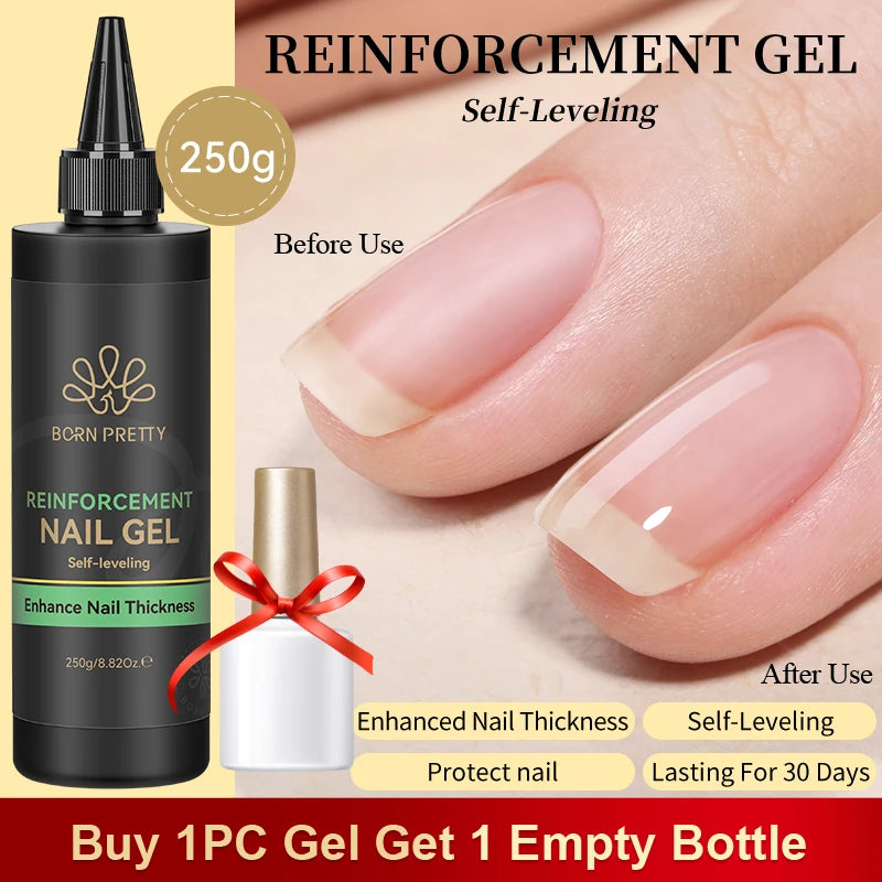 BORN PRETTY 250g Super Top Coat Base Gel Soak off UV LED Drying Long Lasting Semi Permanent Jelly Nude Pink Gel Nail Polish