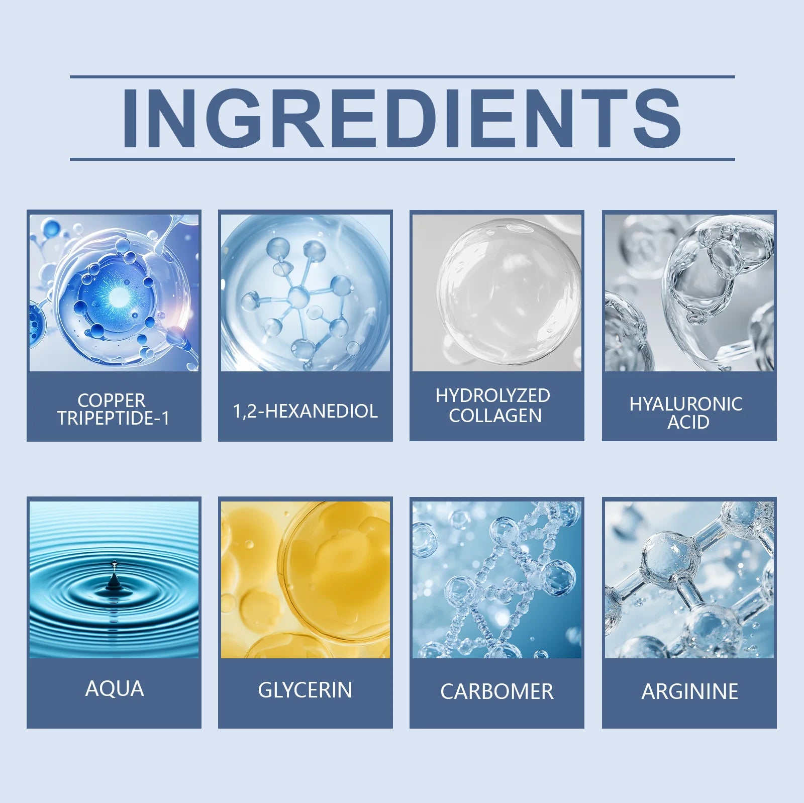 HOYGI Hyaluronic Acid Facial Essence Deep Moisturizing Face Skin Serum Hydrolyzed Collagen Anti Aging Copper Peptide Serum Care