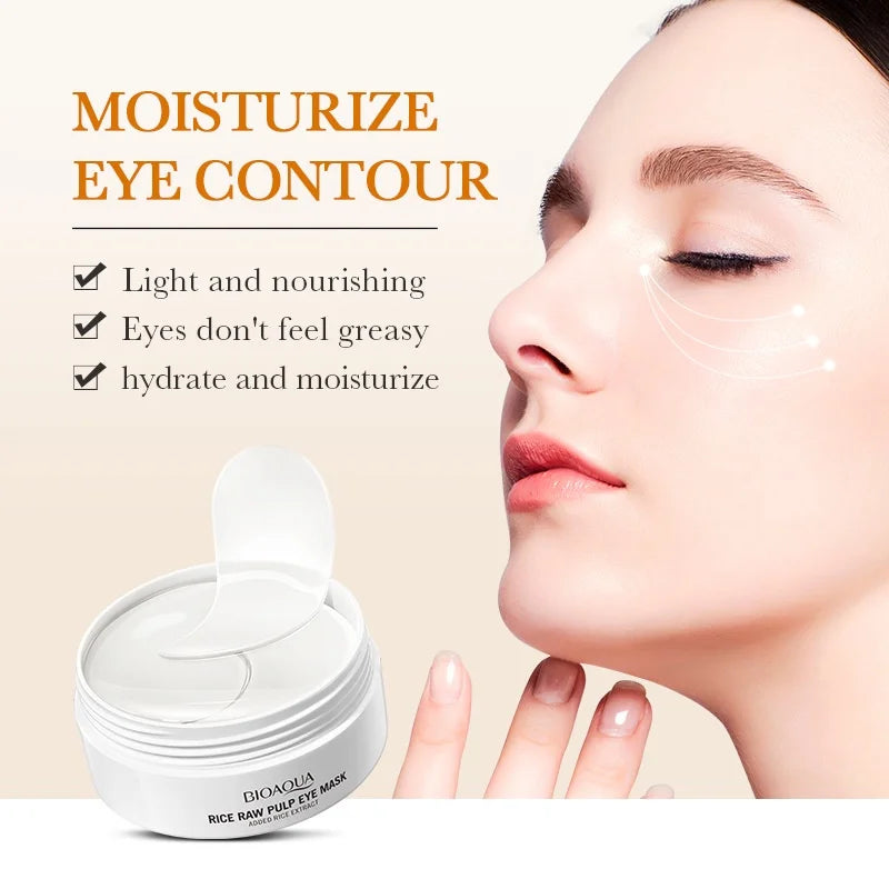 60pcs BIOAQUA Rice Raw Pulp Eye Mask Anti Dark Circles Eyes Bags Remover Firming Moisturizing