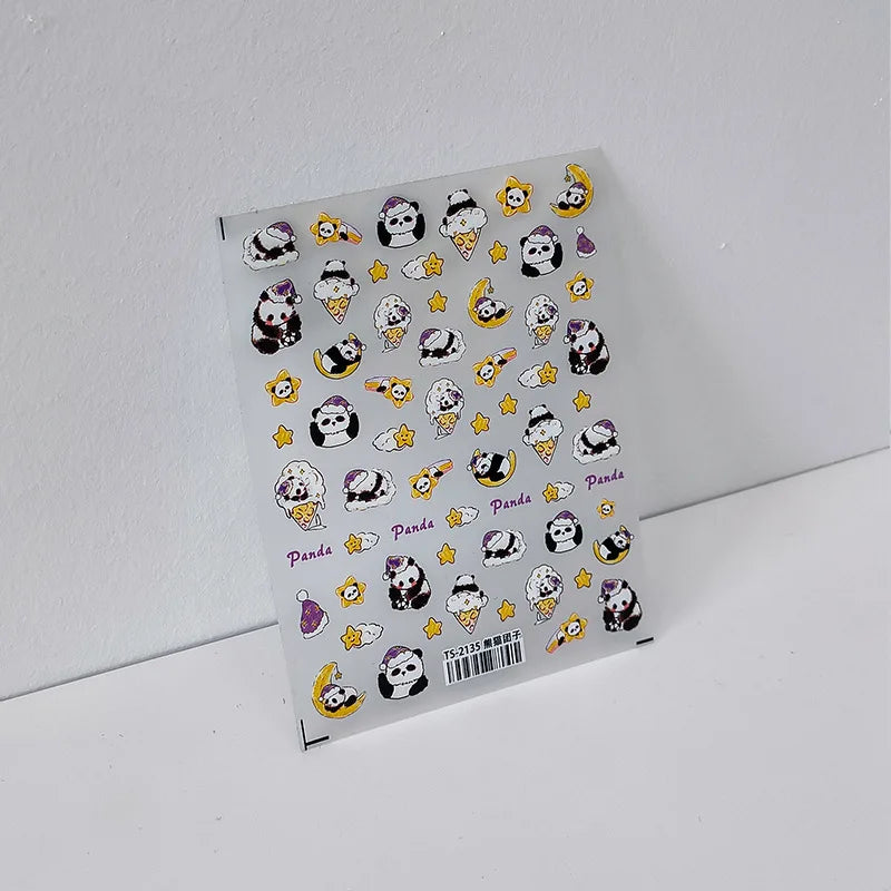1pcs 5D Embossed Chinese Bamboo Panda Design Nail Art Kawaii Stickers Self-adhesive Transfer Nail Decorations Slider Decals DIY