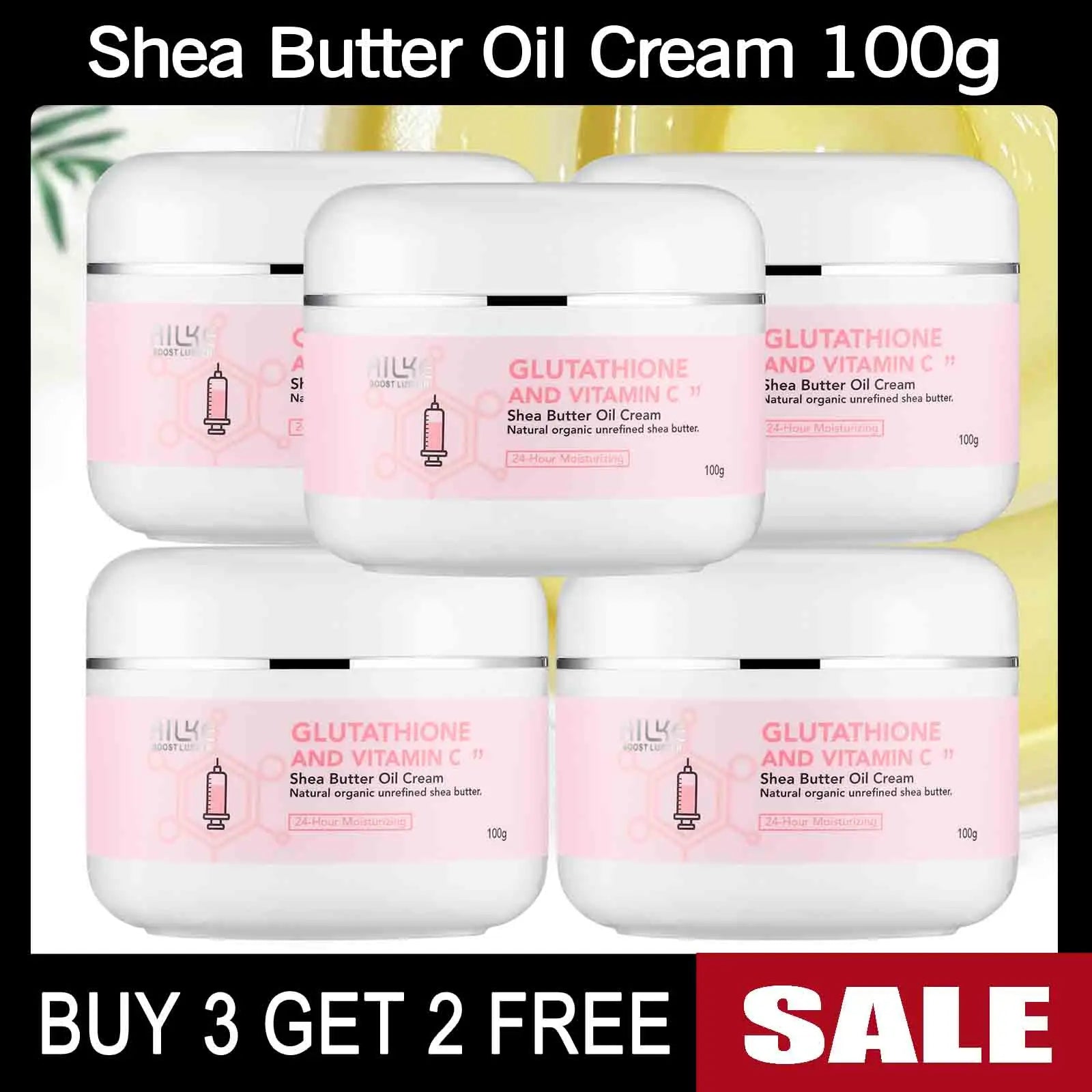 AILKE Glutathione & Vitamin C Shea Butter Cream, Brightening, Deeply Moisturizing, Smooth Skin, Face and Body Butter Cream,100ml