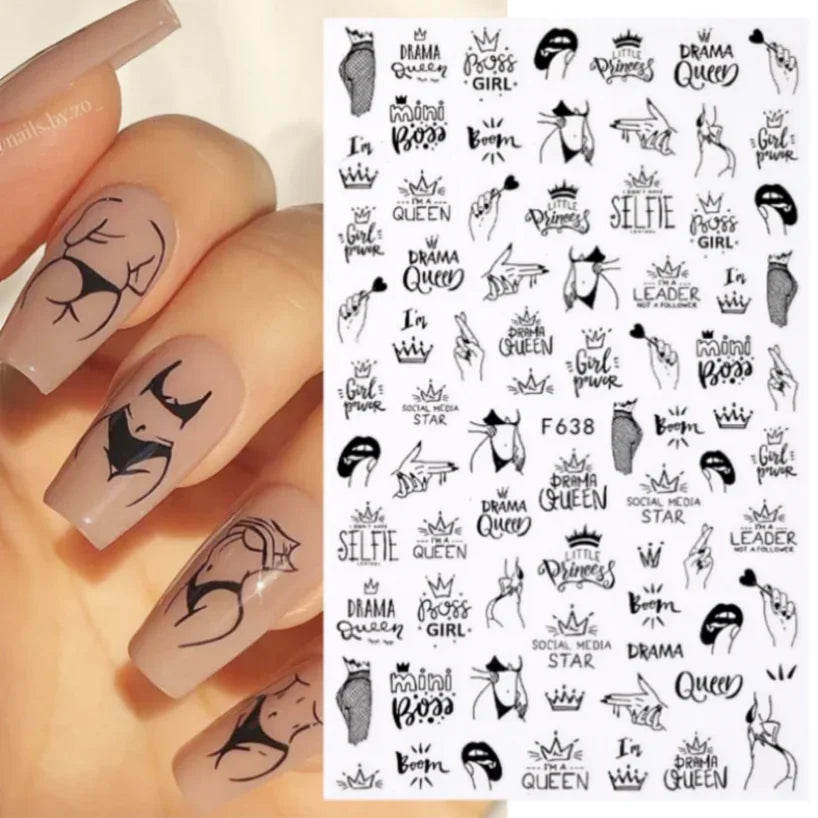 1PCS Laser Love Letter Nail Sticker Nail Art Decoration Flower Star supplies Decals Press On Nails Stickers Parts