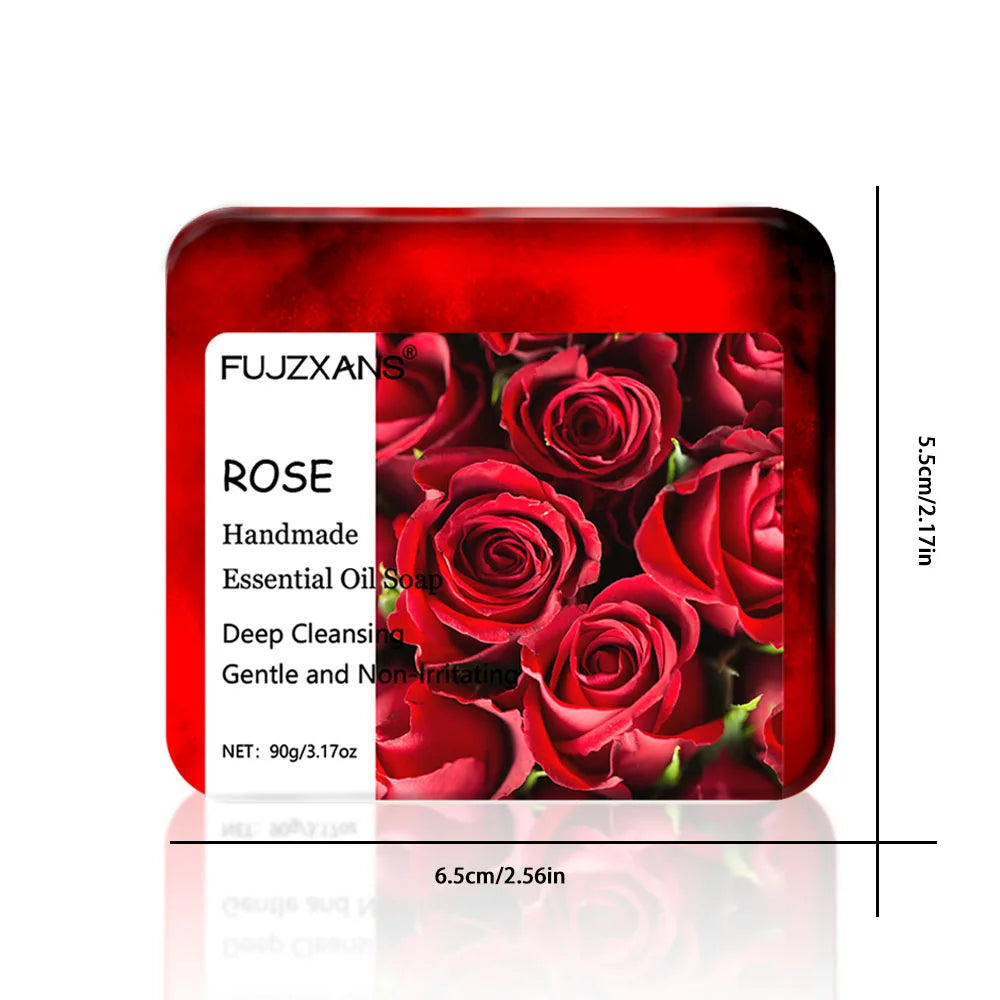 90g FUJZXANS Handmade Essential Oil Soap Bars - Rose, Jasmine, Green Tea, Calendula, Osmanthus, Lavender, Lemon - 7 Long-Lasting