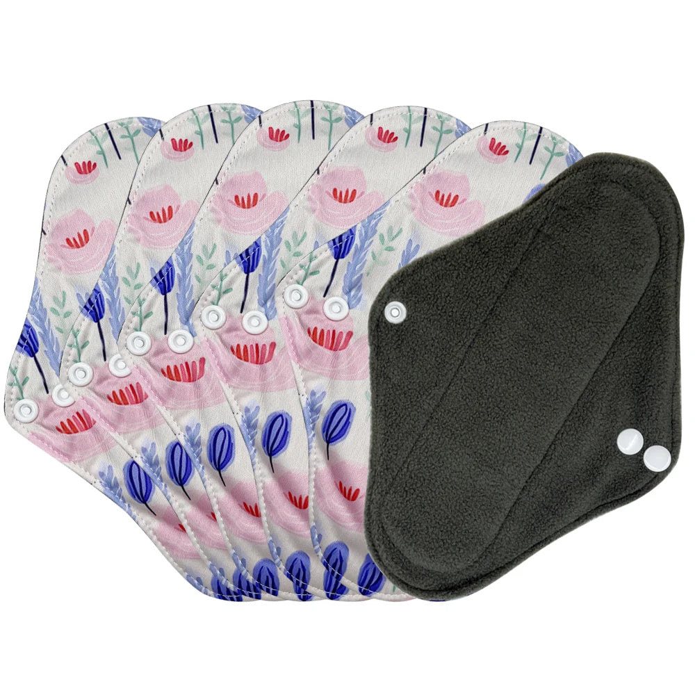 Washable Sanitary Napkins for Women, Reusable Menstrual Pads, Light Flow Panty Liners, Bamboo Charcoal, Small Size, 6Pcs
