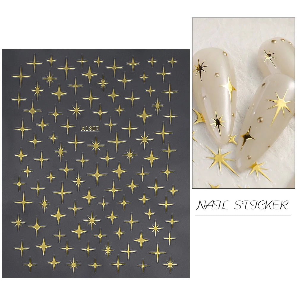 1pcs Star-Themed Nail Art Stickers 3D Self-Adhesive Plastic Decals With Glitter Finish Anime Rectangle Shape Ideal For DIY Nails