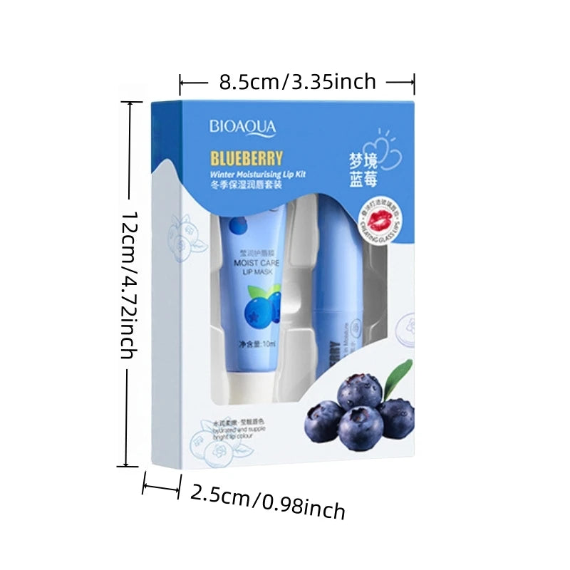 Dreamland Blueberry Lip Care Set 10Ml+2.7G, Contains Vitamin E, Natural Blueberry Extract, Hypoallergenic Alcohol-Free Formula, Includes Lip Balm and Lip Mask, Provides You with a Good Lip Care Experience, Seasonal Maintenanc