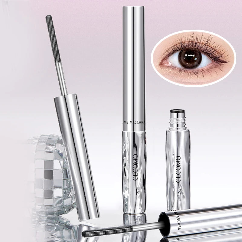 GECOMO Small Silver Tube Eyelash Mascara Brown - 12H Waterproof Long Thick Dense Curly Non-smudging Long-lasting Natural