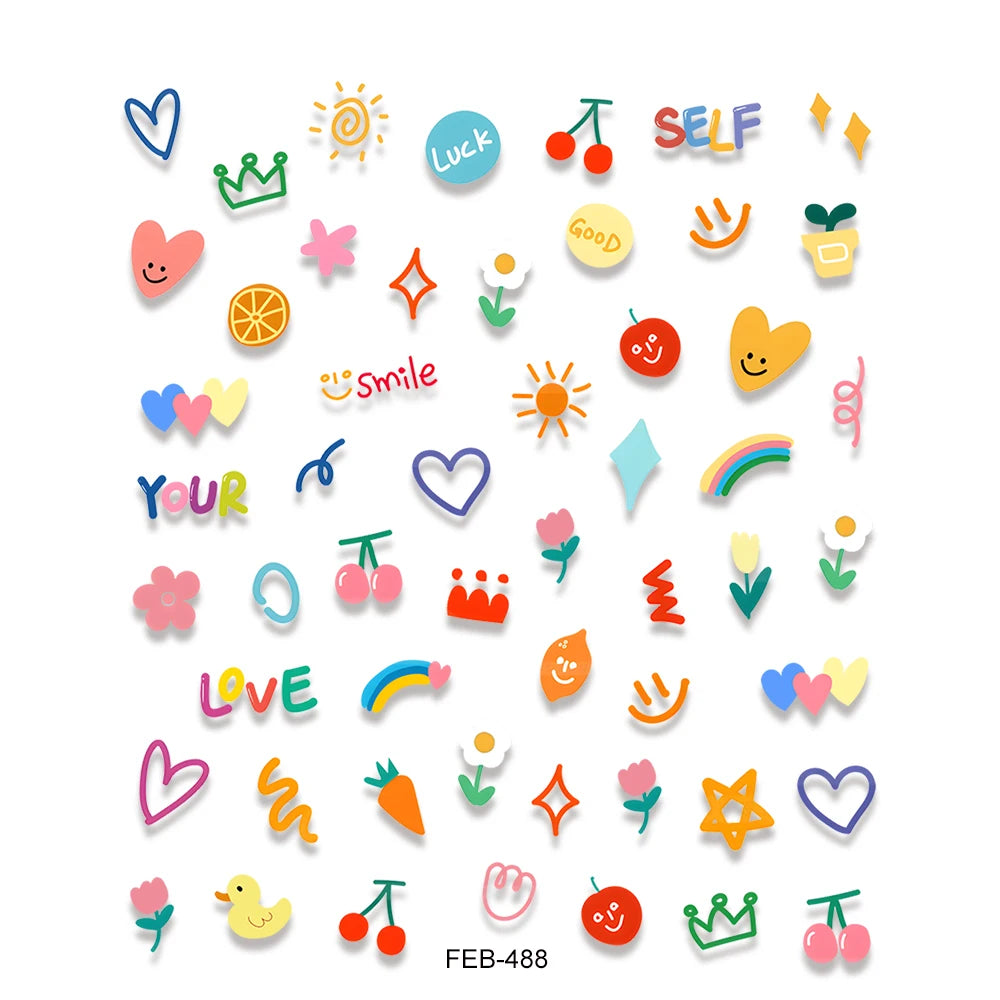 2023 Jelly Design Tulip Flowers Love Heart Color Lines 5d Embossed Reliefs Nail Art Stickers Lovely Manicure Nail Decals