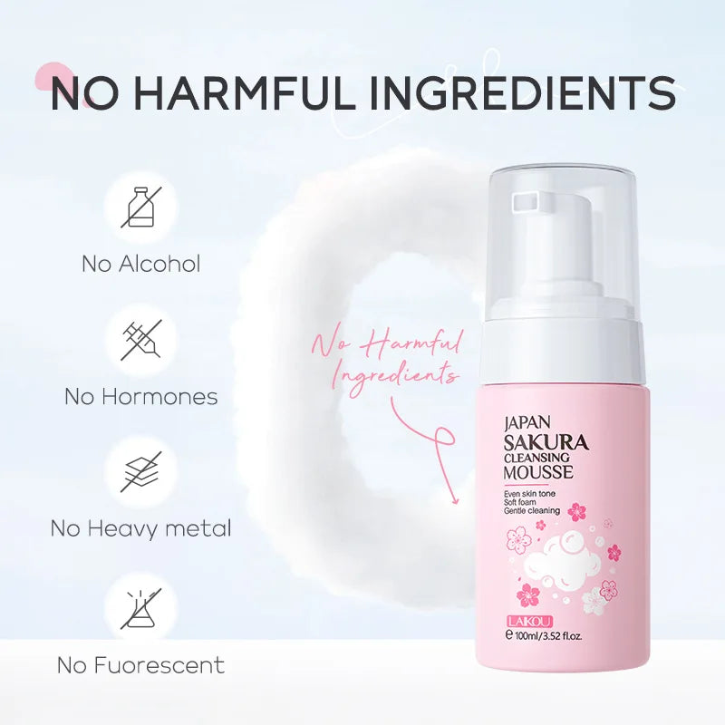 LAlKOU Sakura Gentle Care Facial Mousse Face Wash Foam Facial Cleanser Moisturizing Brightening Hydrating Face Cleansing Skin