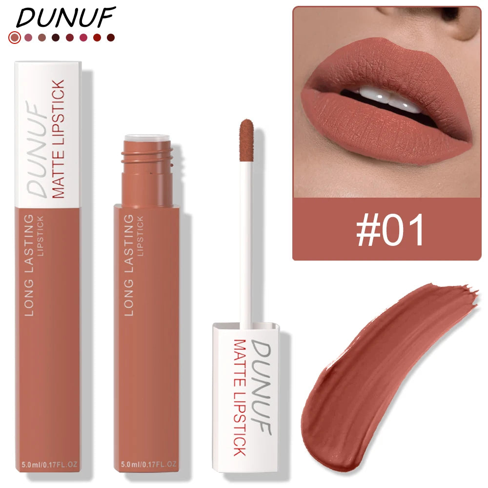 8 Color Easy To Apply Velvet Matte Lip Glaze Waterproof Lasting Liquid Lipstick Red Brown Non Stick Cup Matte Lip Gloss Cosmetic