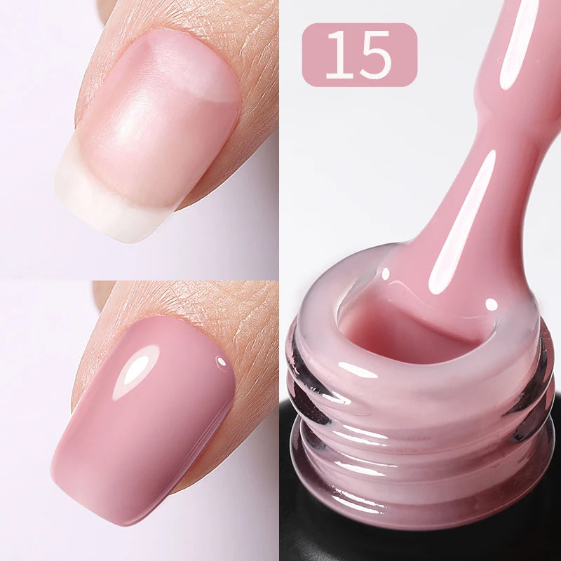 BORN PRETTY 15ml Jelly Nude Rubber Base Gel Natural Milky White Clear Semi Permanent Self-Leveling Soak Off UV LED Gel Varnish