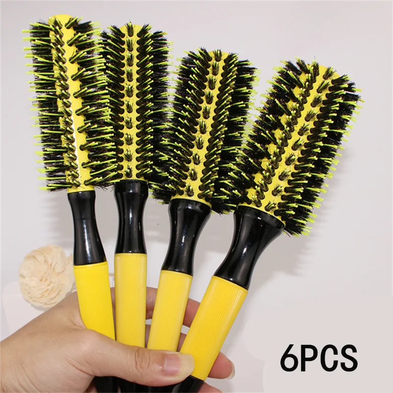 Professional 1/6pcs Boar Bristle Wooden Hair Comb Round Hair Brush Curling Combs Woman Hair Curlerl Hairdresser Styling Tool