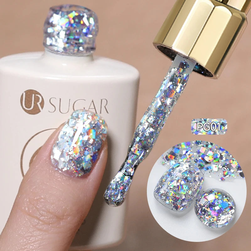 UR SUGAR 6PCS Chunky Glitter Gel Nail Polish Set Shiny Silver Sequins Soak Off UV LED Gel Varnish Kit Summer Nail Art Manicure