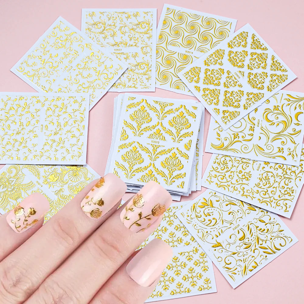 3D Colorful Flowers Cherry Blossoms Rose Daisy Nail Decals 20/30/60/70/90pcs Cute Heart Nail Sticker Manicure Decoration 5.5*6cm