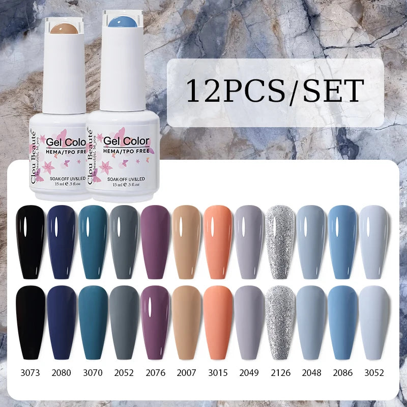 Clou Beaute 12pcs Gel Nail Polish Manicure Set Color 15ml White Glass Bottle Nail Art Kit Vernis Semi Permanent Nail Art Varnish