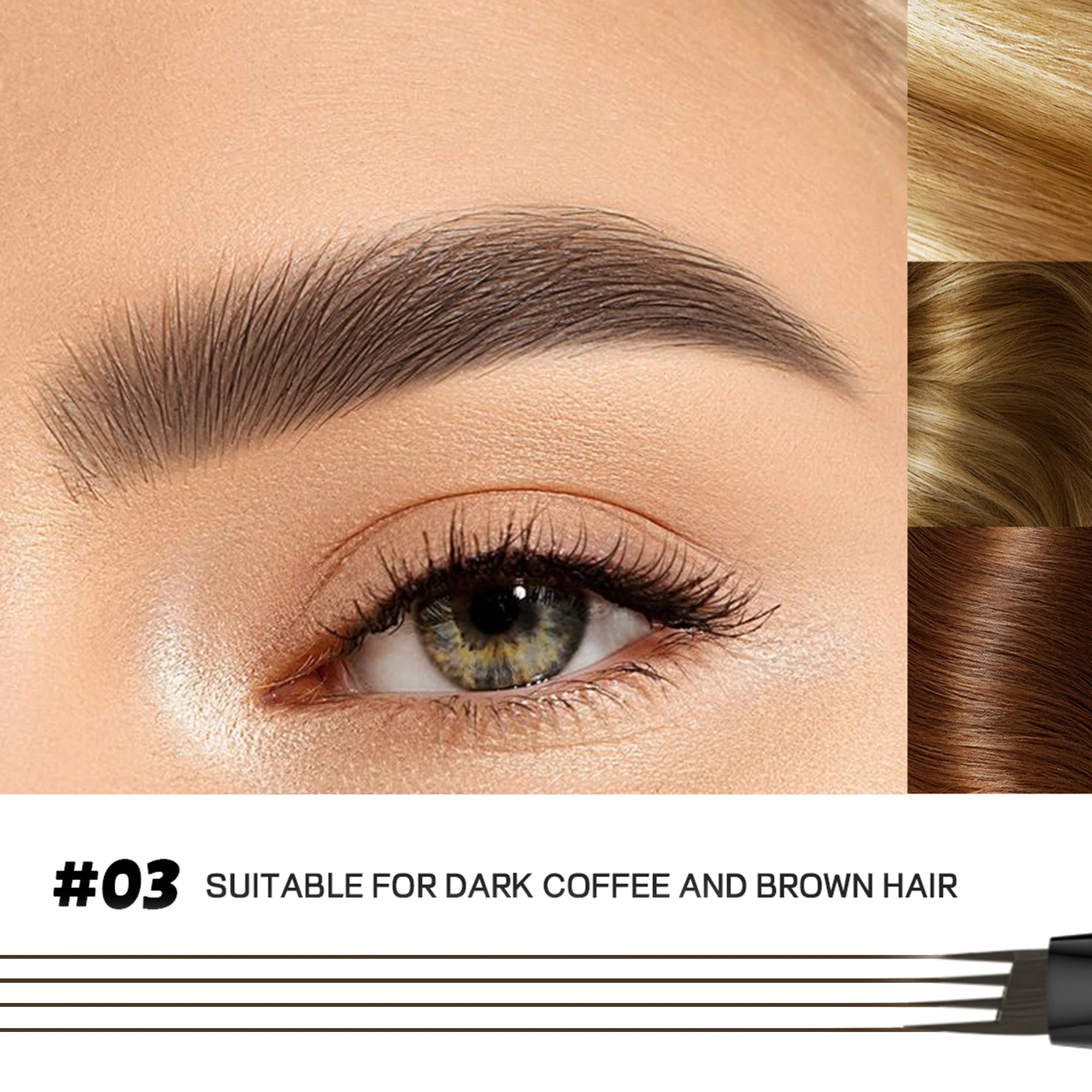 Liquid four-pronged eyebrow pencil, extremely fine, long-lasting, waterproof, sweatproof, high color intensity, perfect gift