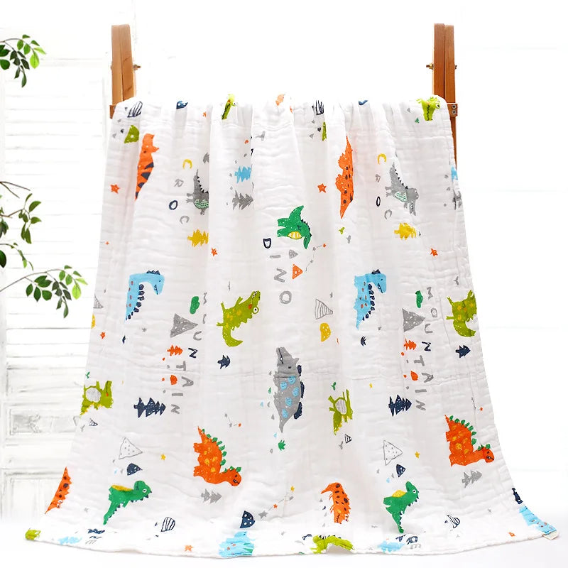 Baby Bath Towel 4-Layer Gauze Cotton Newborn Cartoon Washcloth Blanket Swaddle Blanket for Boy Girl Infant Bath Towel 70 * 90cm