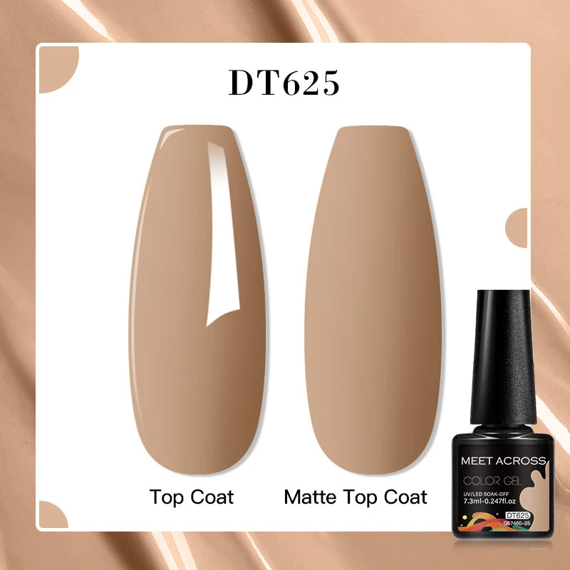 MEET ACROSS 7ml Pink Glitter Rubber Base Nail Gel Polish Sparkling Gold Foil DIY Nail Art Painting Gel Long Lasting Varnish