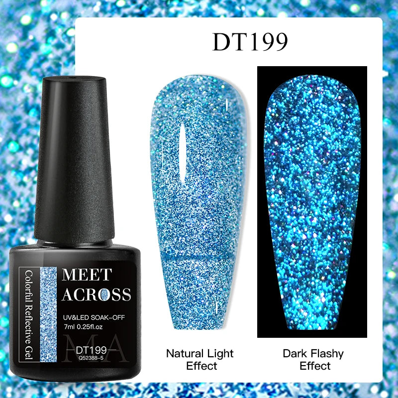 MEET ACROSS 7ml Reflective Glitter Gel Nail Polish Pink Green Purple Sparkling Soak Off UV Gel Polish for Manicure DIY Nail Art