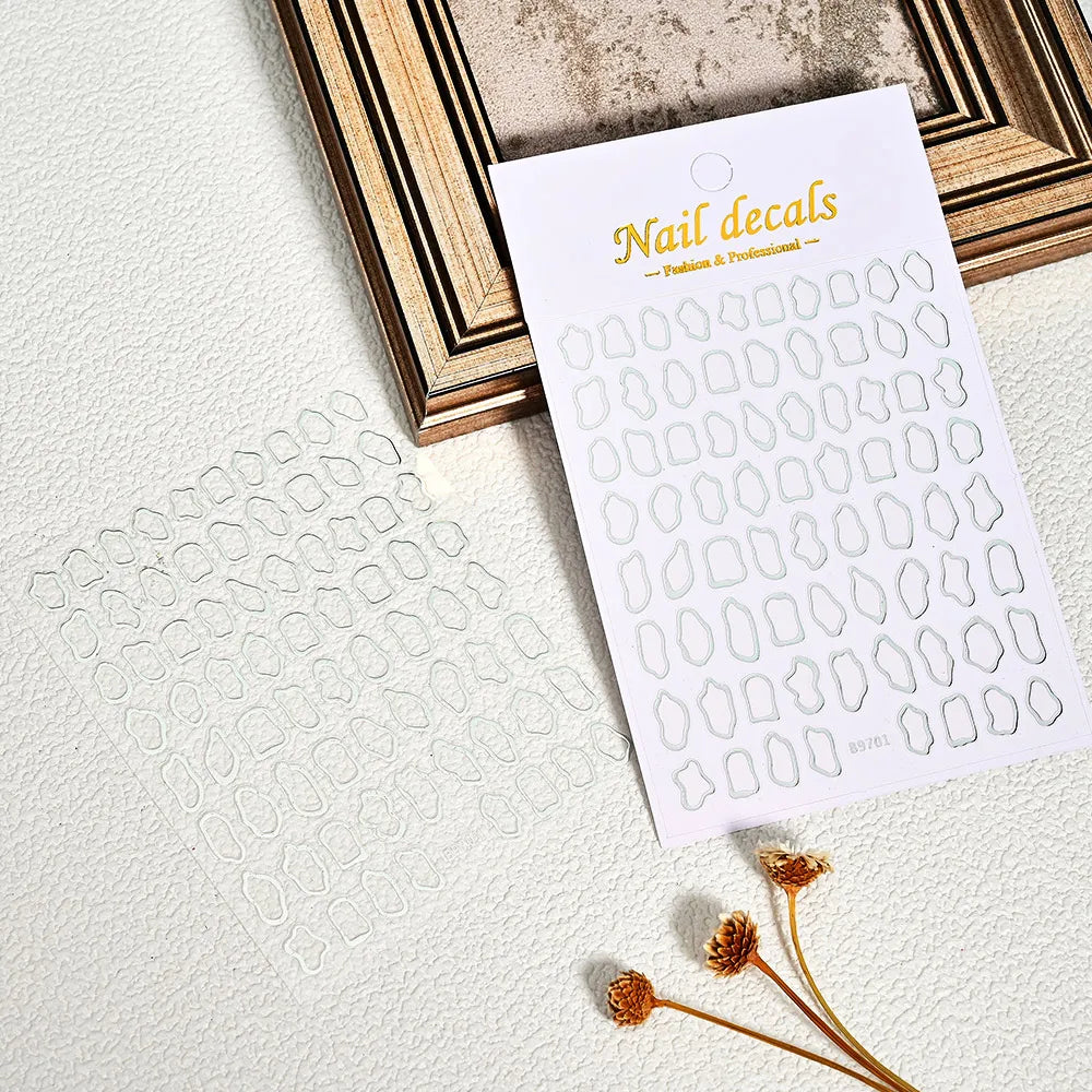 2pcs 3D Bronzing Gold Geometric Frames Nail Stickers Irregular Metallic Hollow Frame Nails Decals Square Geometric Nail Supplies