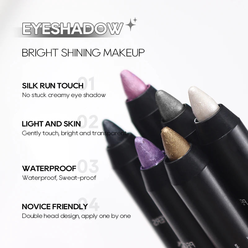 Dual-ended Design Shimmer Eyeshadow Stick, Multiple Used Colors, Eyeshadow&lying Silk&face Highlight Pen with Cotton Brush