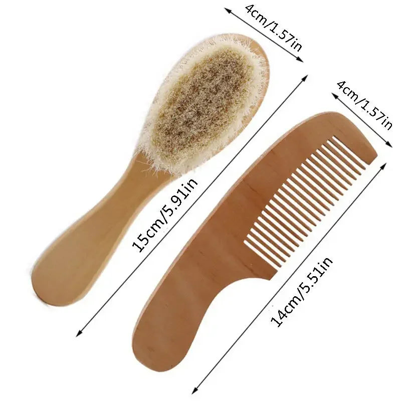 Wooden Hair Brush & Comb Set Natural Goat Bristle Baby Hair Brush Infant Body Massage Brush Soothing Brush Travel Brush