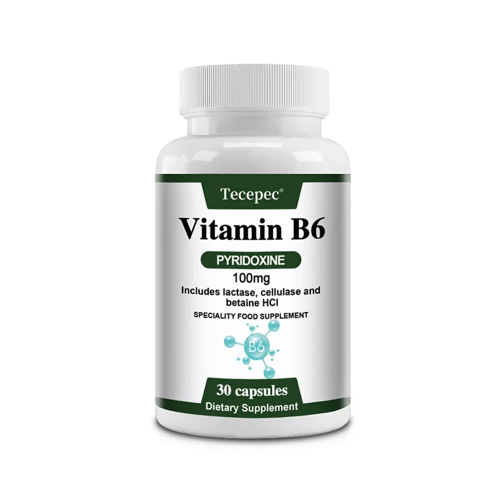 Vitamin B6 Capsules - Brain Function & Memory, Concentration, Cardiovascular, Skin, Hair, Immune, Non-GMO, Dietary Supplement