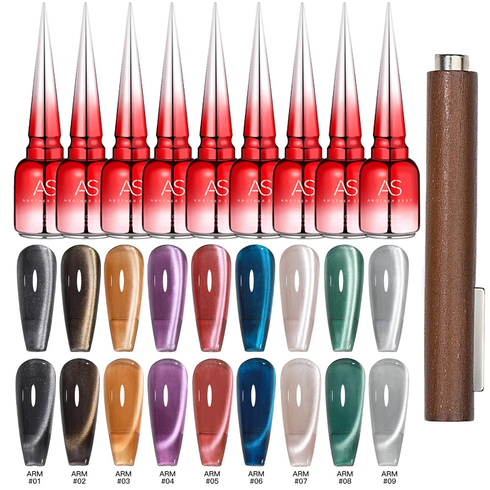 AS 9pcs Cat Eye Magnetic Moonlight Gel Nail Polish Set 15ml Sparkle White Silver Water Light Red UV Gel Nail Art Manicure Vernis