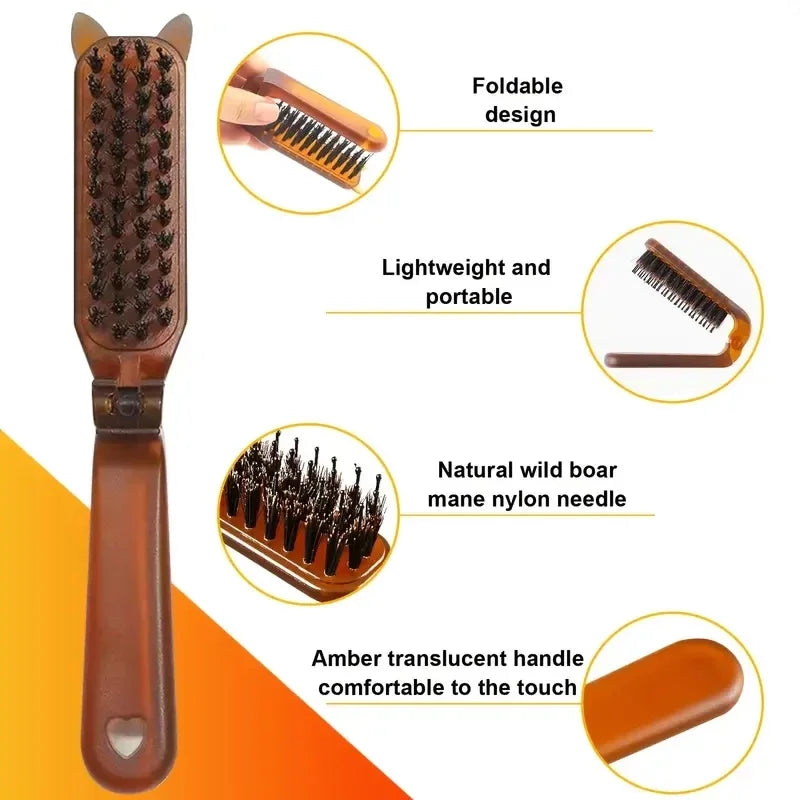 Foldable Hair Comb Portable Boar Bristle Hair Brush Hair Brush Head Massager Travel Combs Hair Styling Accessories