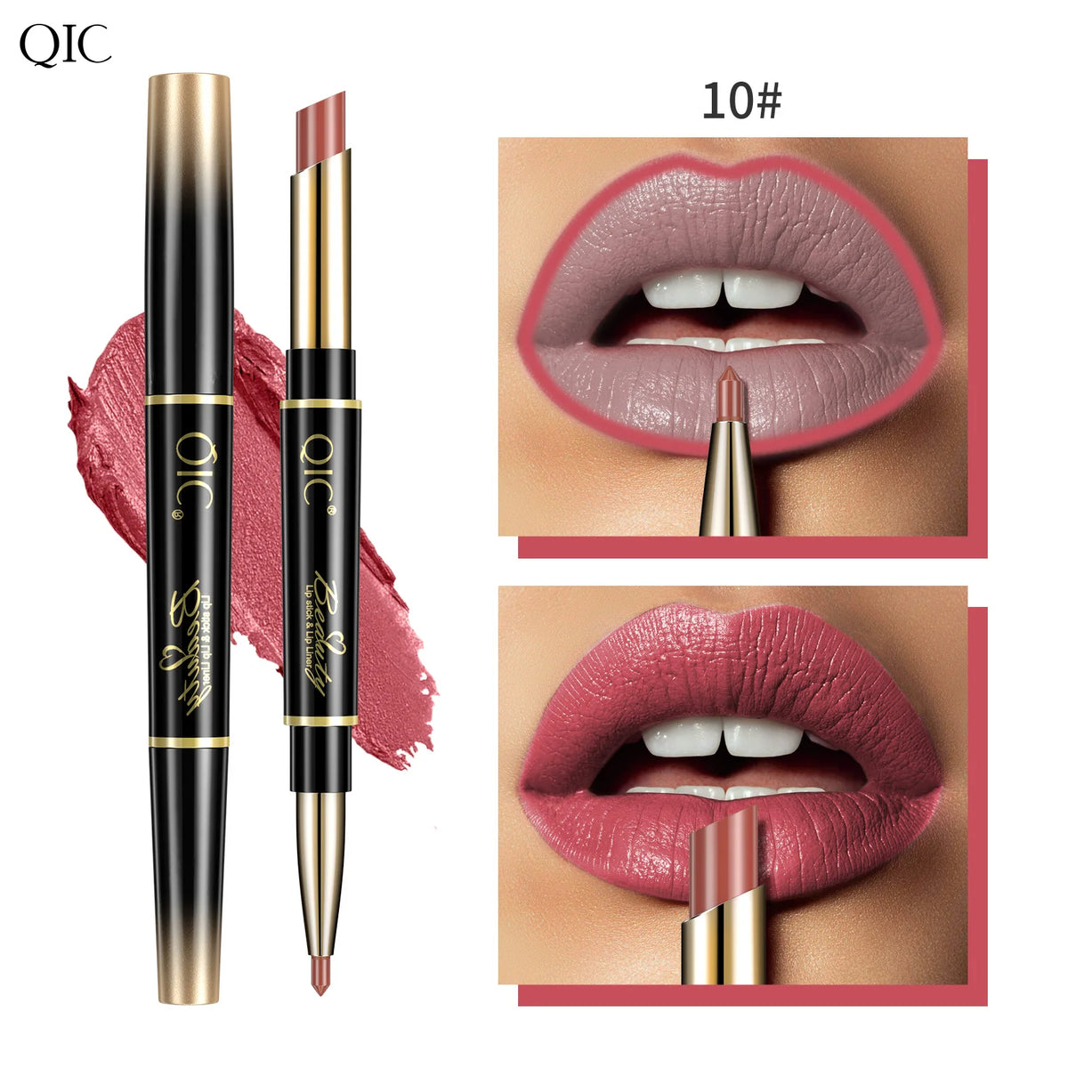 QIC Lipstick Lipliner Pen Matte Velvet Lip Liner Pencil Contour Makeup Sexy Red Lip Stick Long Lasting Cosmetics