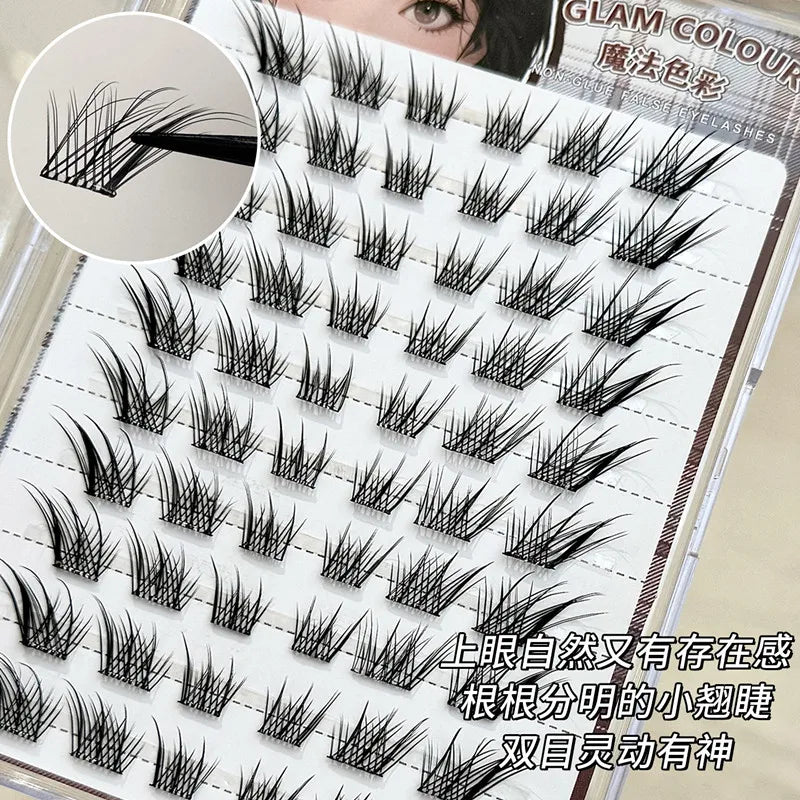 No Need Glue Fox Eye Effect Fluffy False Eyelashes Self-adhesive Reusable Segmented Thick Winged Lash Daily Use