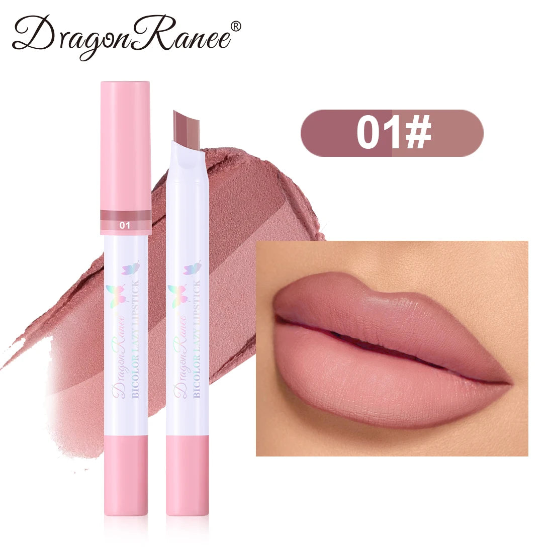 Two-Color Lipstick Pen, Matte Finish, Long-Lasting Effect, Two-Color, Fine Texture, Waterproof, Non-Fading Lip Gloss, Natural and Easy-To-Apply Lipstick
