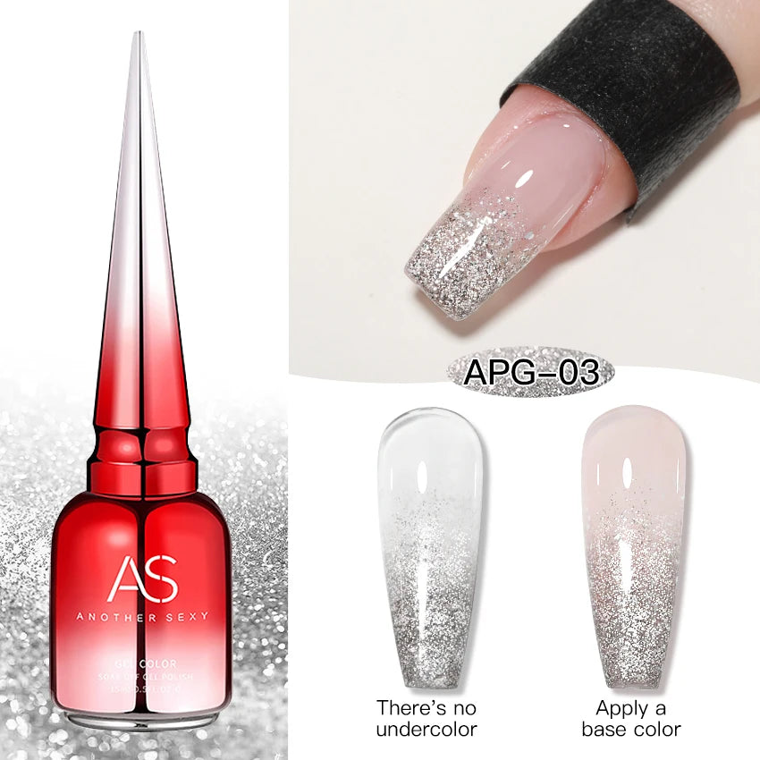 AS 15ml Sparkle Platinum Gel Nail Polish Shiny Pink Gold Silver Glitter Painting Gel Drawing Semi Permanent Tpo Free Varnish